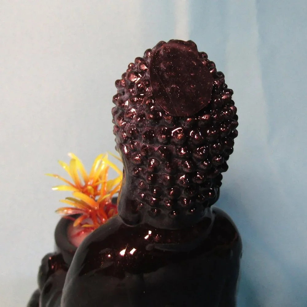 Aquarium Decoration - Buddha with Yellow and Orange Plant.